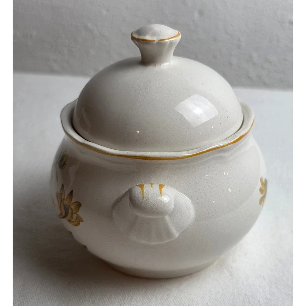 Vintage Berkeley House English Ironstone Meadow View Sunflower Lidded Bowl